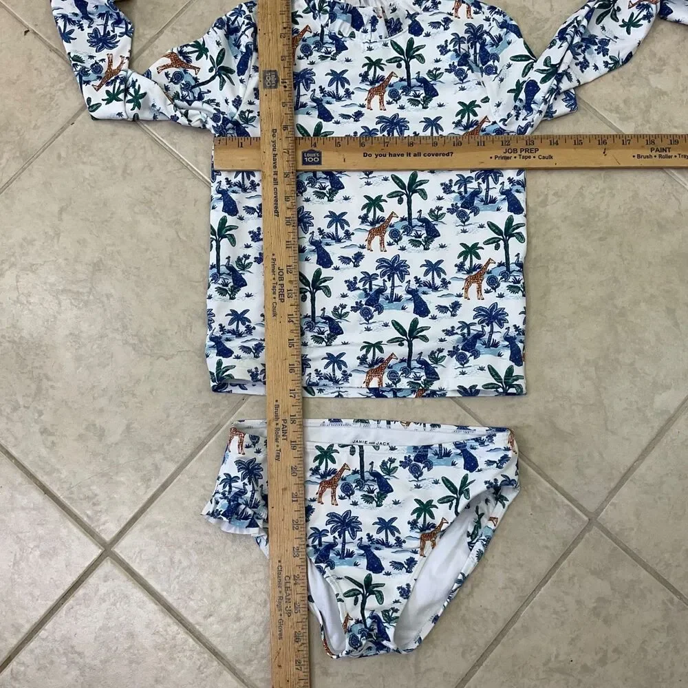 Janie and Jack Safari Toile Ruffle Rash Guard Swim Set girls size 10 swim ,surf,